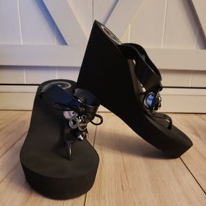 BCBGeneration black plastic and foam wedge sandals with Silver Charms